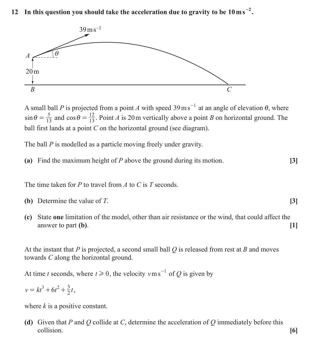 Question 12 — Projectiles — OCR June 2023