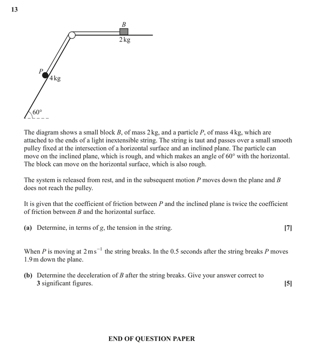 Question 13 — Forces and Friction, Pulleys — OCR June 2023