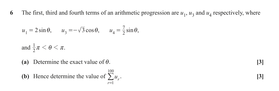 Question 6 — Arithmetic Sequences and Series, Sequences - Sigma Notation — OCR June 2023