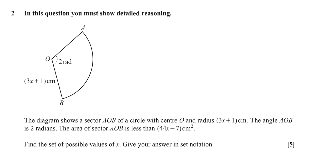 Question 2 — Arc Length, Sectors and Segments — OCR June 2024