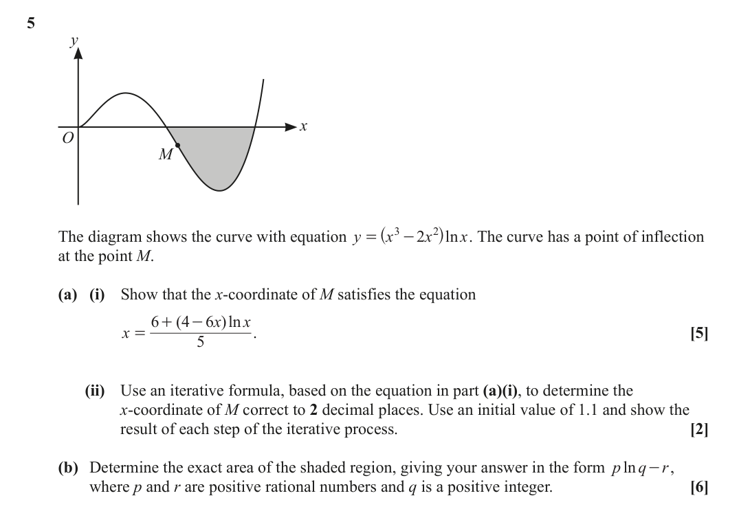 Question 5 — Differentiation, Numerical Methods, Integration — OCR June 2024