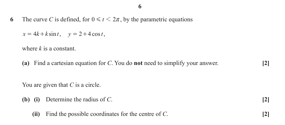 Question 6 — Parametric Equations, Circles — OCR June 2024