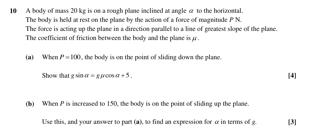 Question 10 — Forces and Friction — OCR Sample Paper
