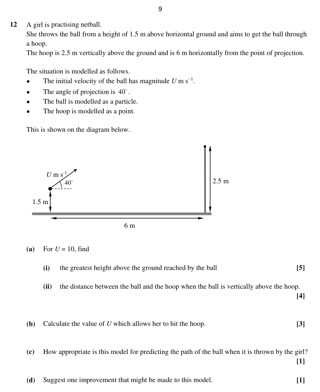 Question 12 — Projectiles — OCR Sample Paper