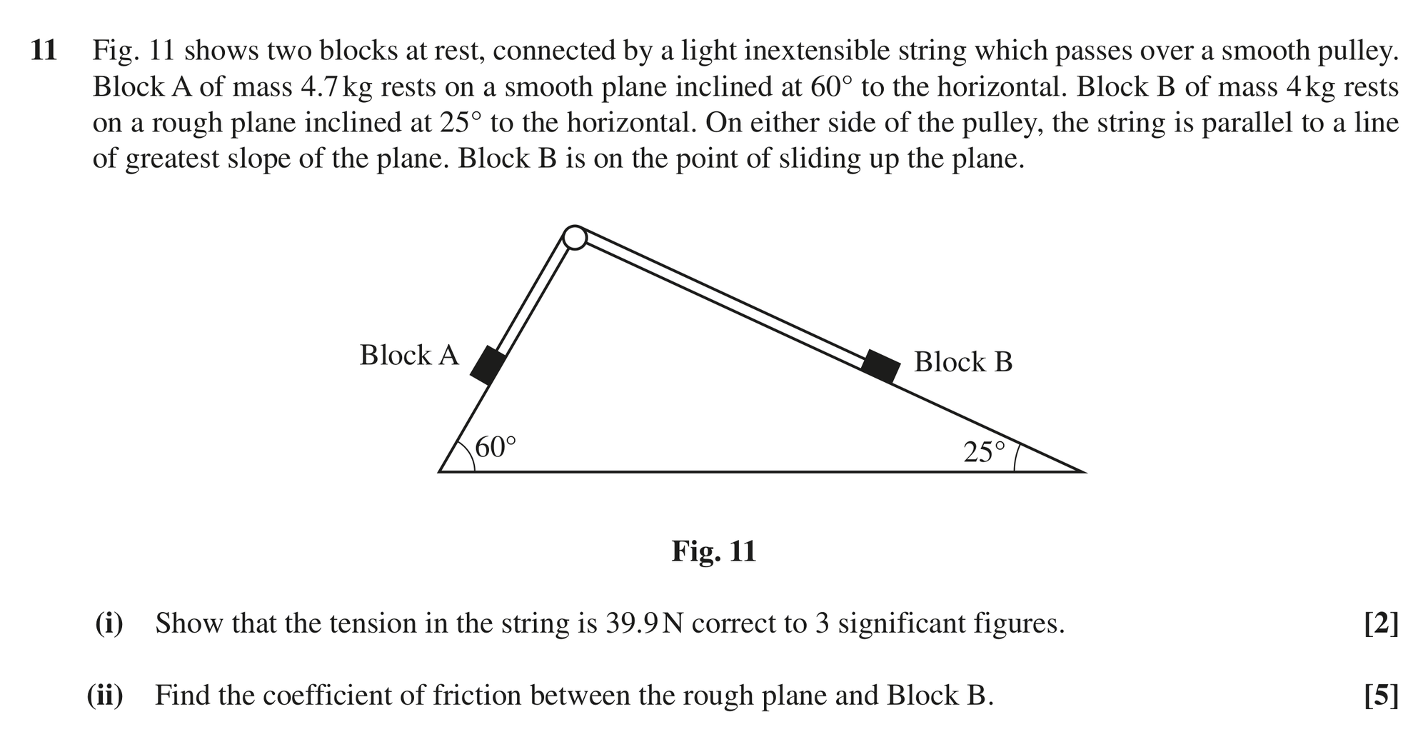 Question 11 — Forces and Friction, Pulleys — OCR MEI June 2018