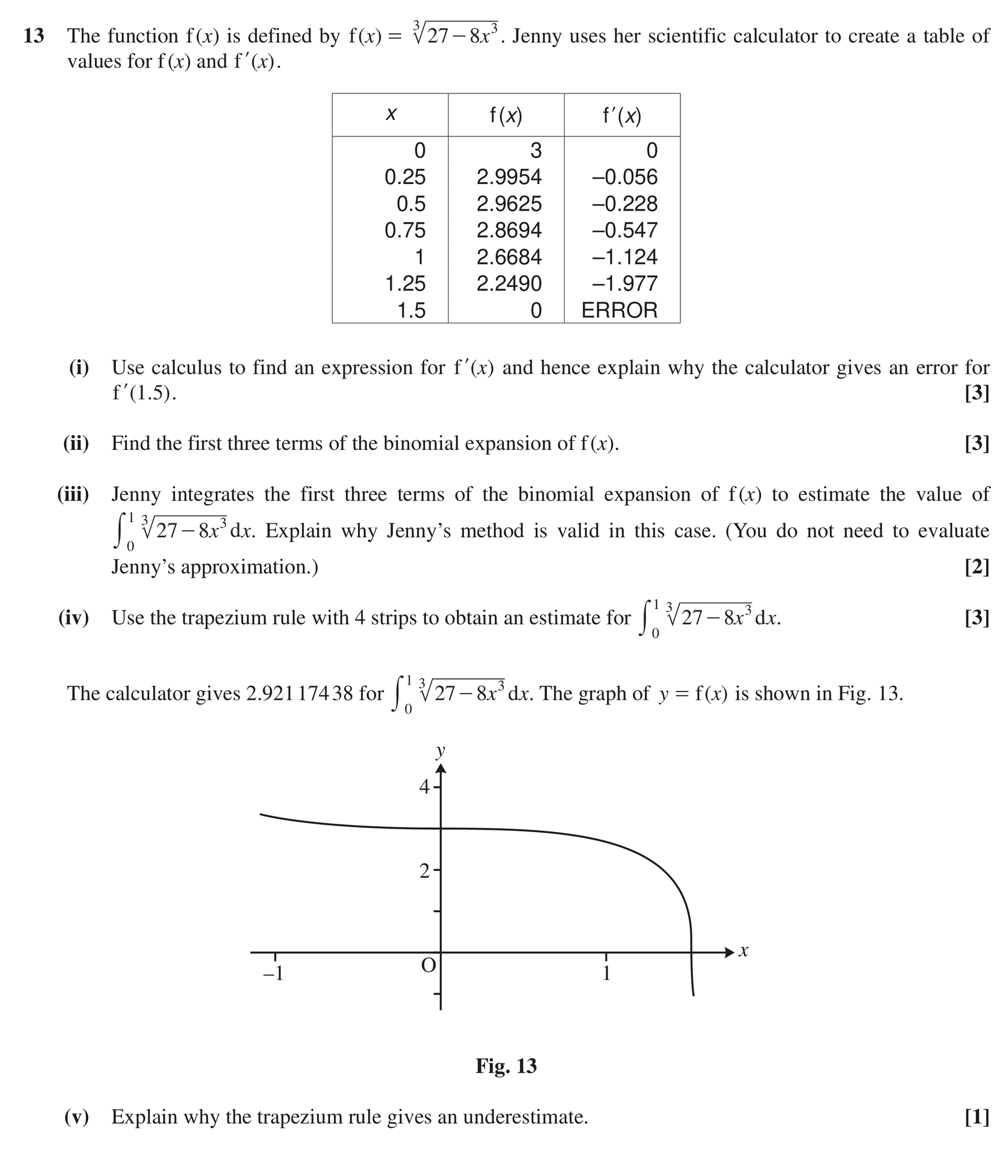 Question 13 — Differentiation, Binomial Expansion, Trapezium Rule — OCR MEI June 2018