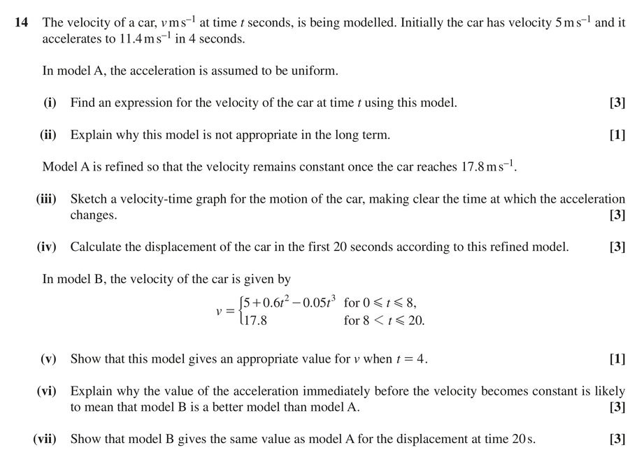 Question 14 — Variable Acceleration 1d — OCR MEI June 2018