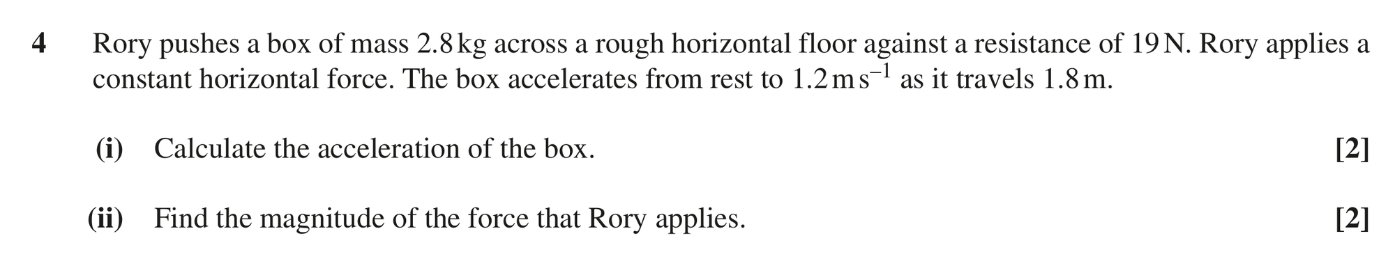Question 4 — Forces and Friction — OCR MEI June 2018
