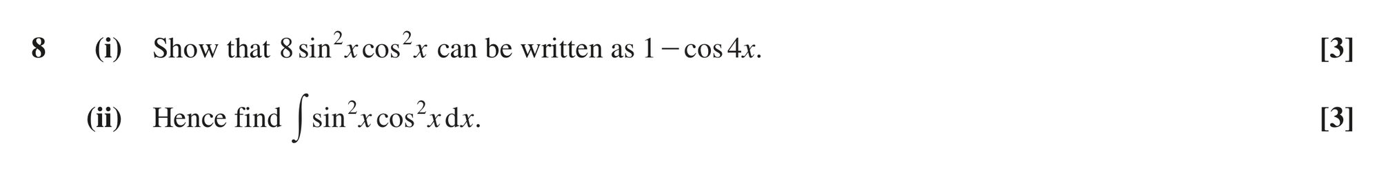 Question 8 — Trig, Integration — OCR MEI June 2018
