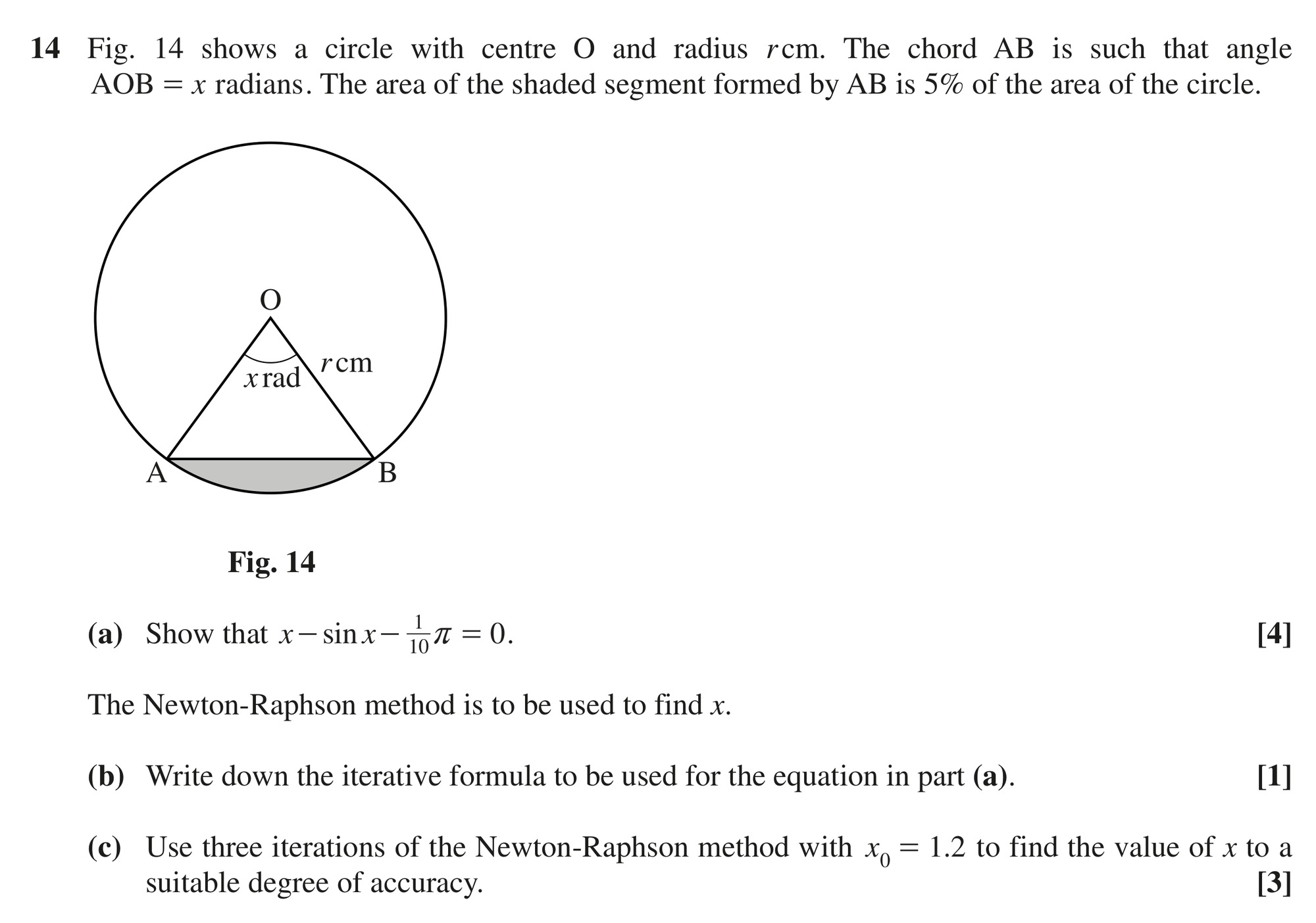 Question 14 — Arc Length, Sectors and Segments, Numerical Methods, Newton Raphson — OCR MEI June 2019