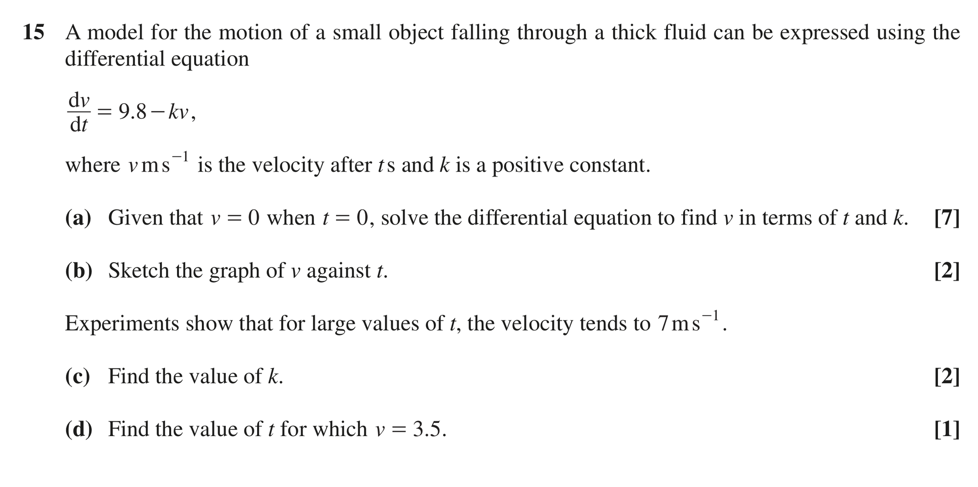 Question 15 — Differential Equations, Graph Sketching — OCR MEI June 2019