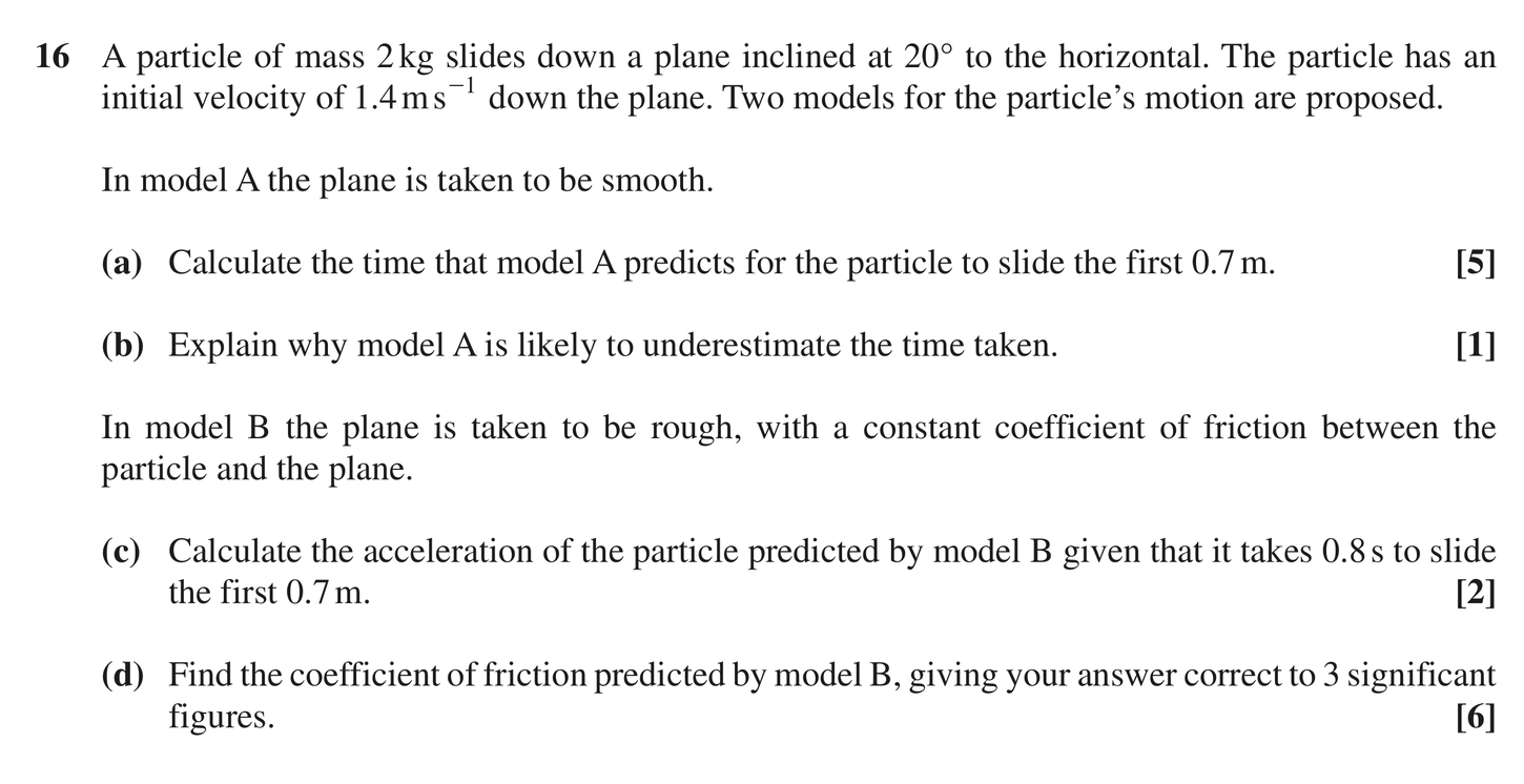 Question 16 — Forces and Friction — OCR MEI June 2019