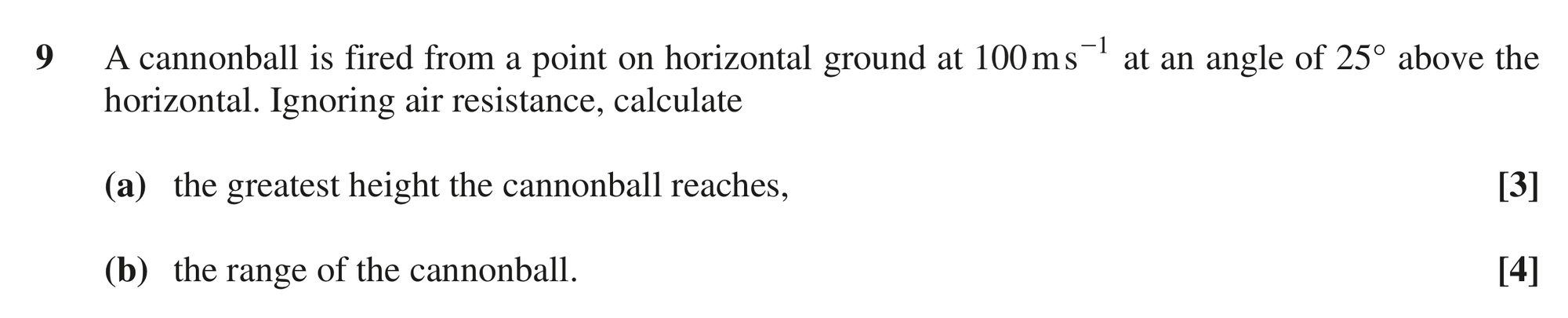 Question 9 — Projectiles — OCR MEI June 2019