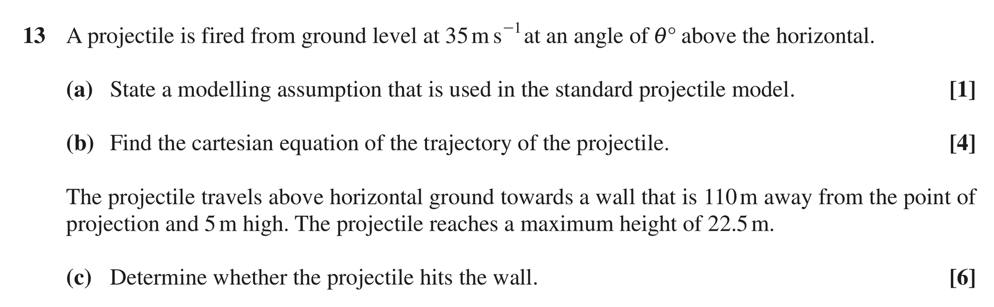 Question 13 — Projectiles — OCR MEI October 2020