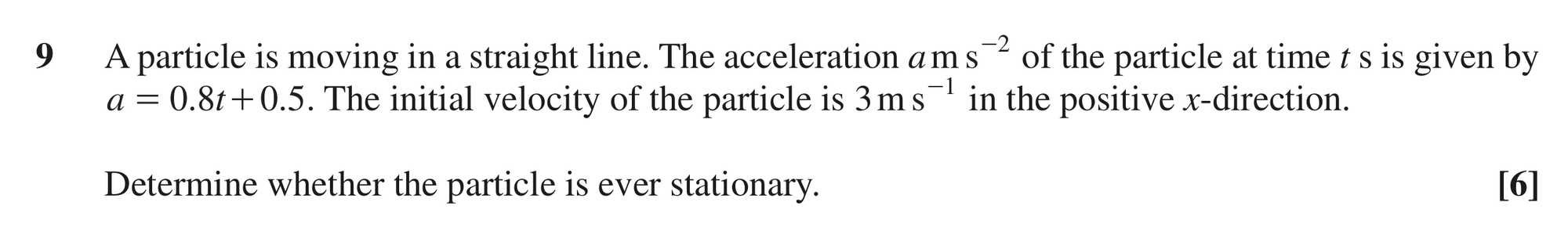 Question 9 — Variable Acceleration 1d — OCR MEI October 2020