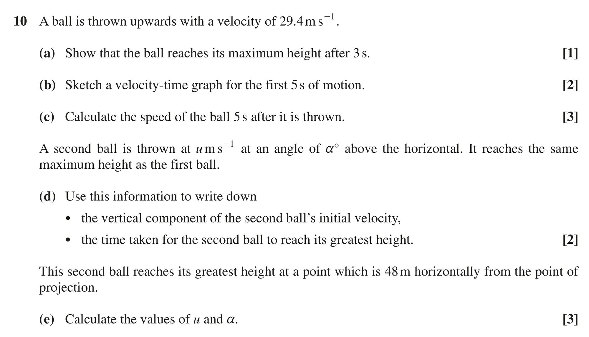 Question 10 — Vertical Motion under Gravity, Projectiles — OCR MEI October 2021