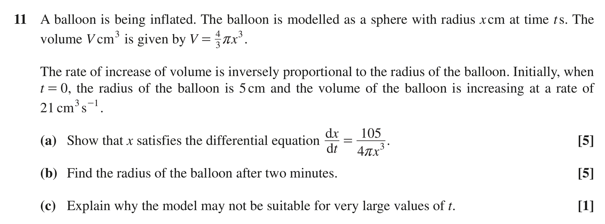 Question 11 — Rates of Change, Differential Equations — OCR MEI October 2021