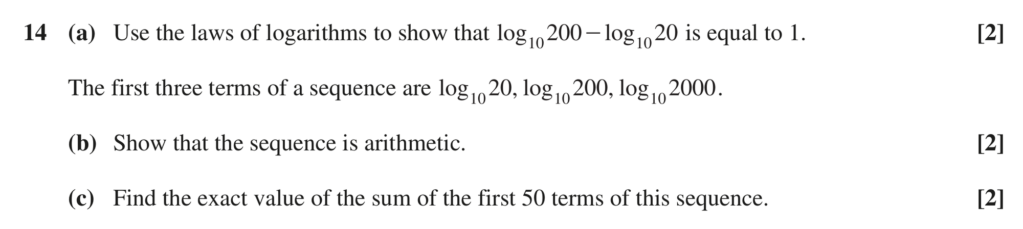 Question 14 — Logarithms, Arithmetic Sequences and Series — OCR MEI June 2023