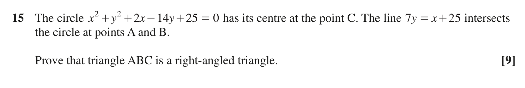 Question 15 — Circles, Coordinate Geometry — OCR MEI June 2024