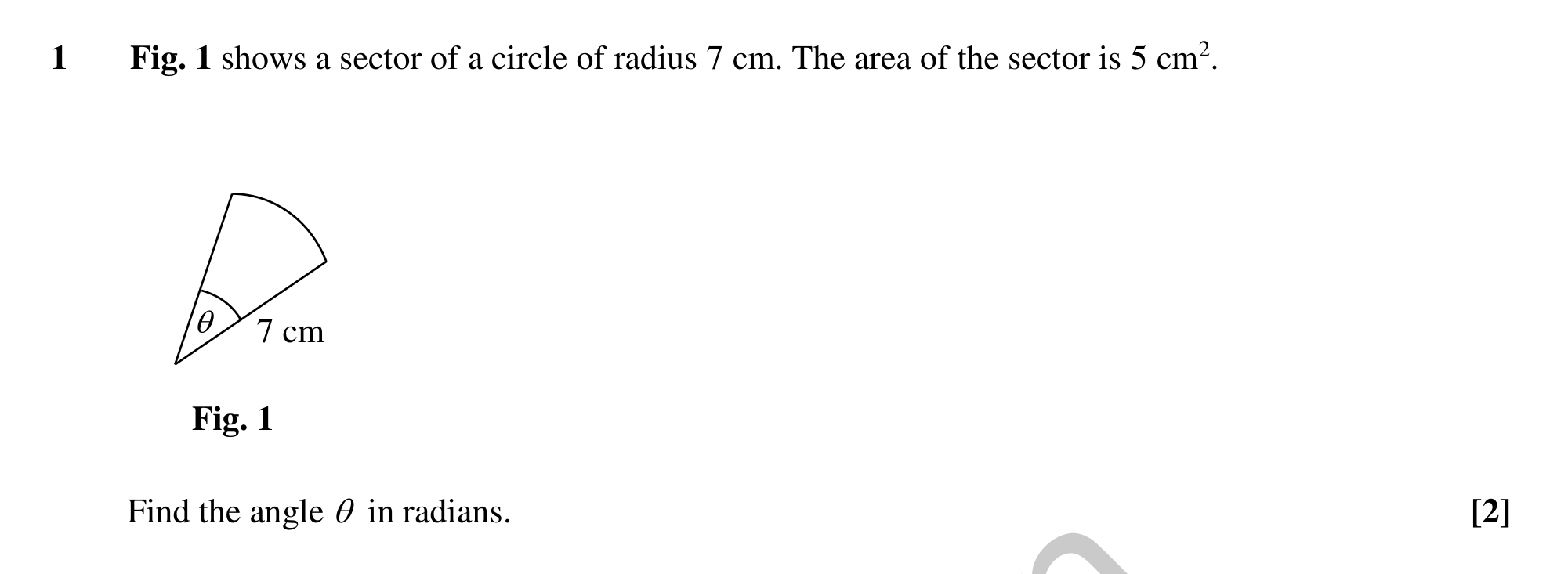 Question 1 — Arc Length, Sectors and Segments — OCR MEI Sample Paper