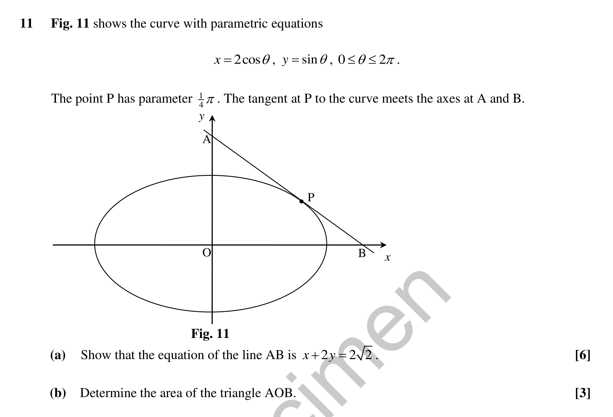 Question 11 — Parametric Equations — OCR MEI Sample Paper