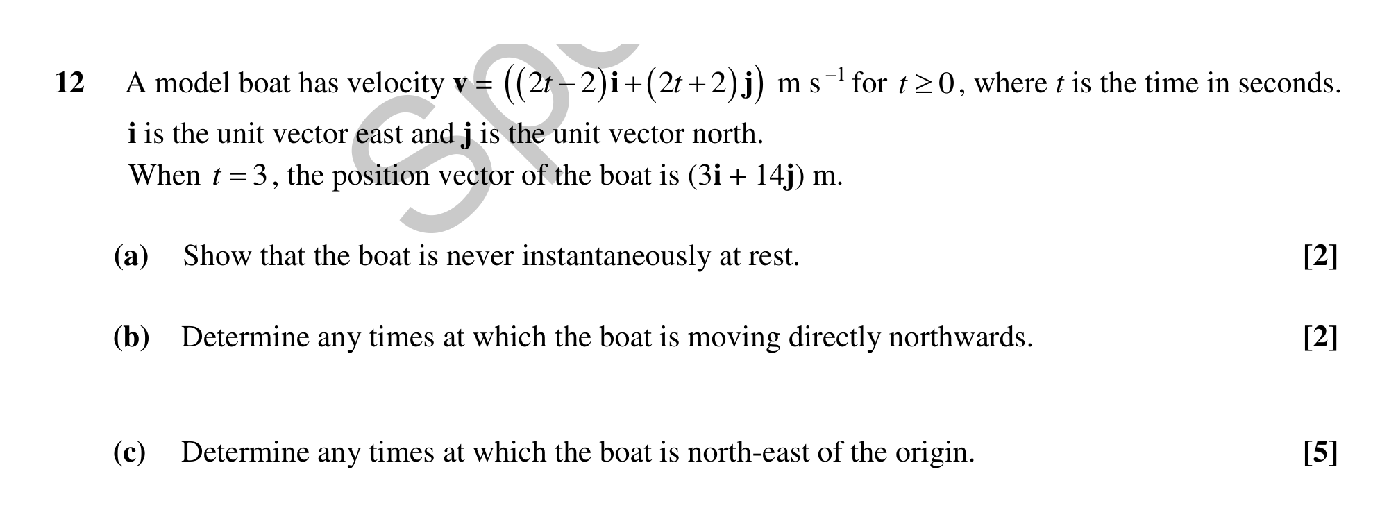 Question 12 — Variable Acceleration 2d — OCR MEI Sample Paper