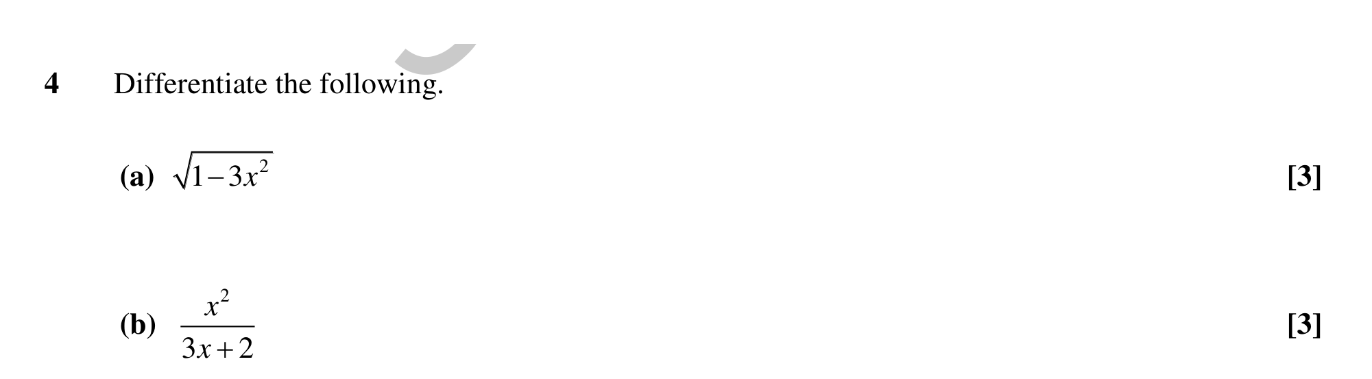 Question 4 — Differentiation — OCR MEI Sample Paper
