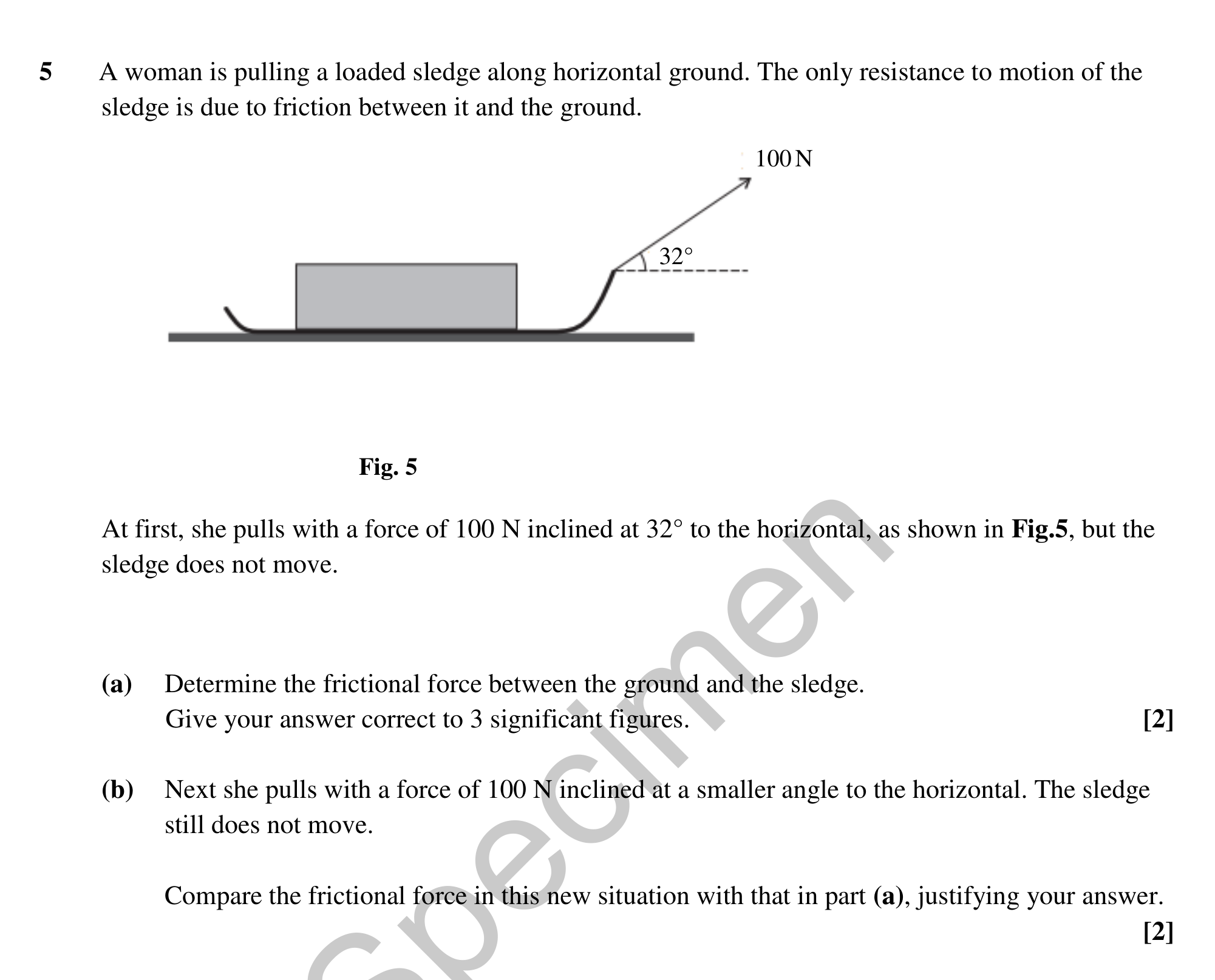 Question 5 — Forces and Friction — OCR MEI Sample Paper
