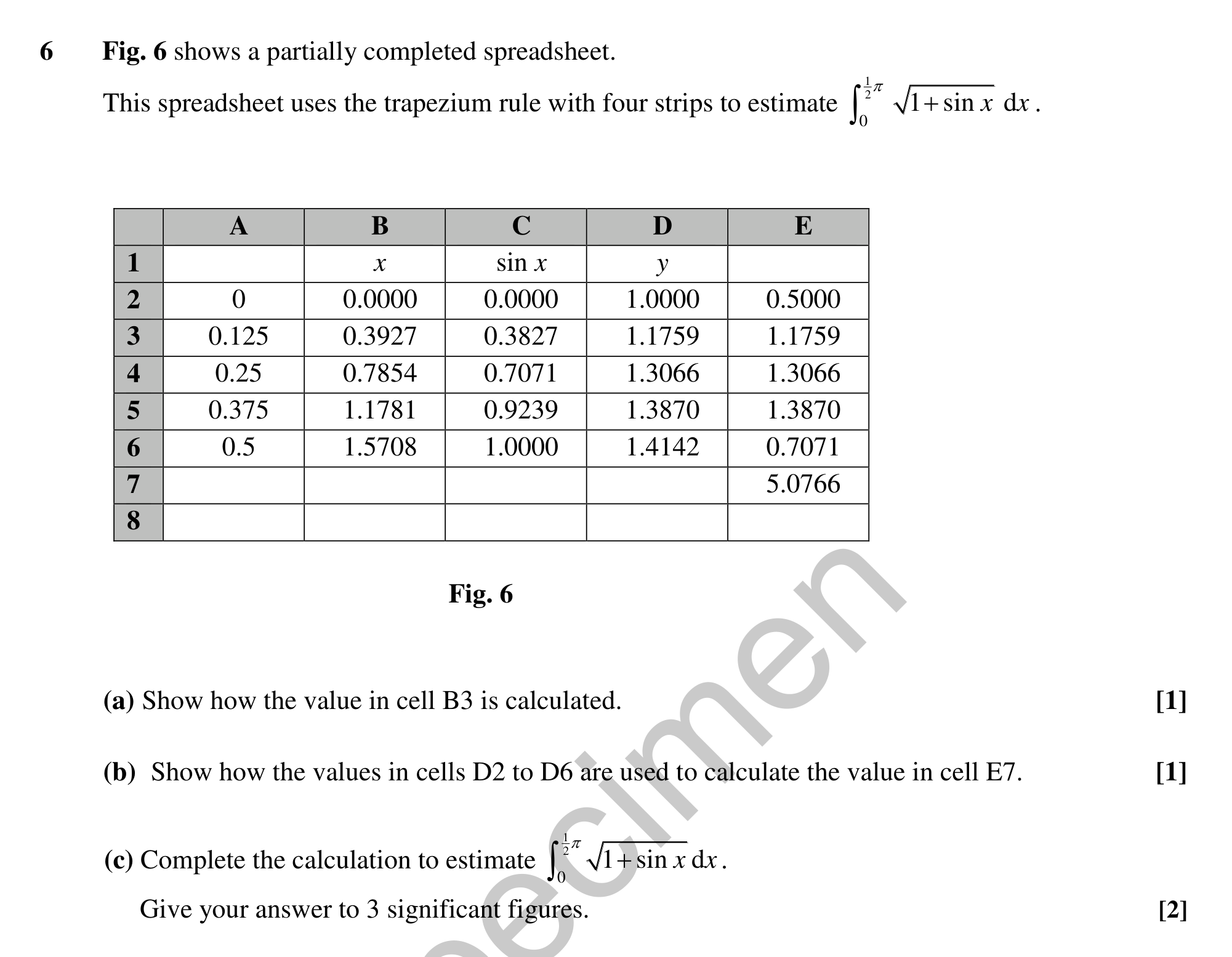 Question 6 — Trapezium Rule — OCR MEI Sample Paper