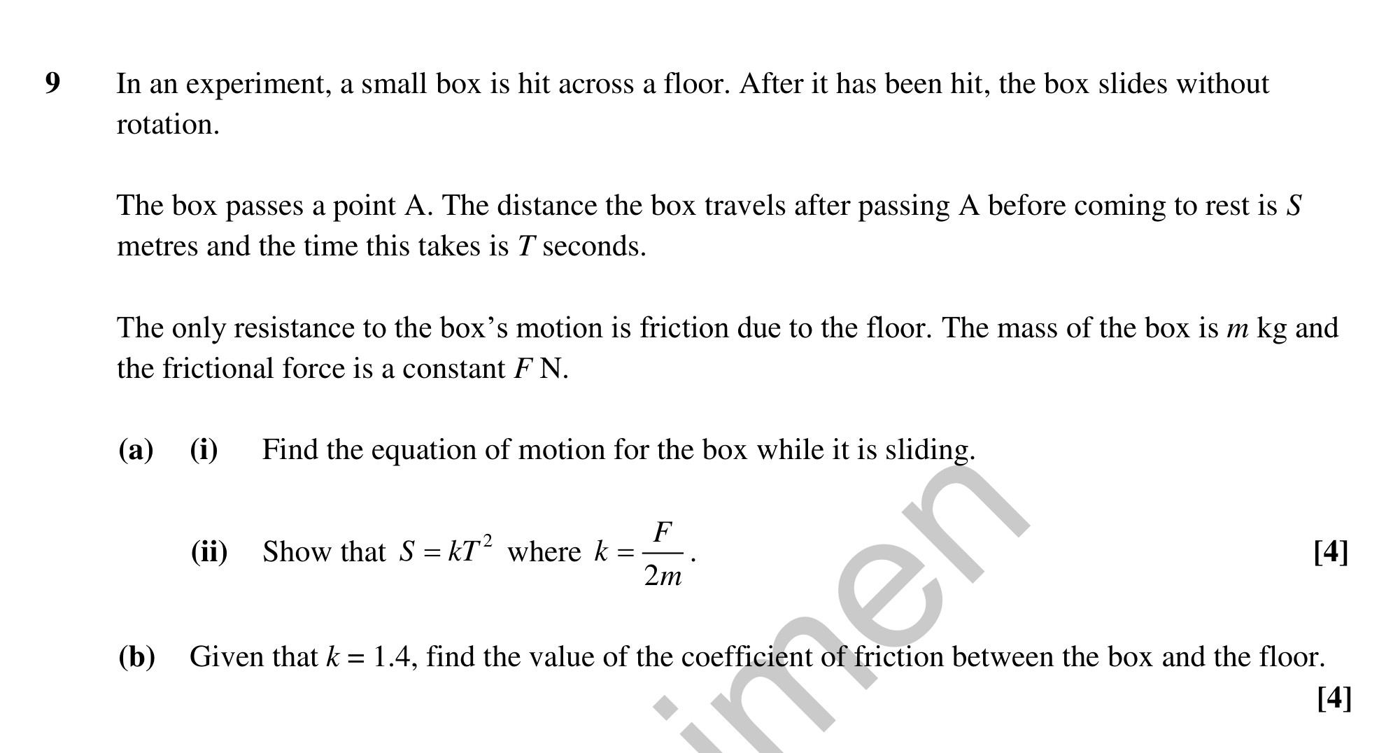 Question 9 — Forces and Friction — OCR MEI Sample Paper