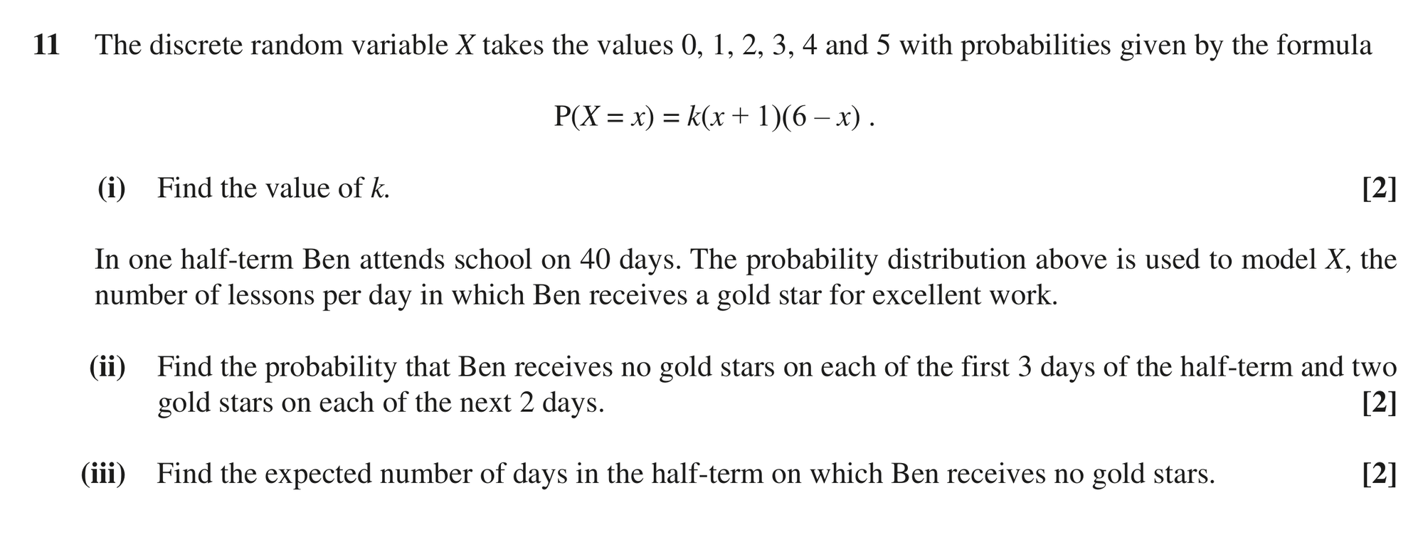Question 11 — Probability Distribution — OCR MEI June 2018