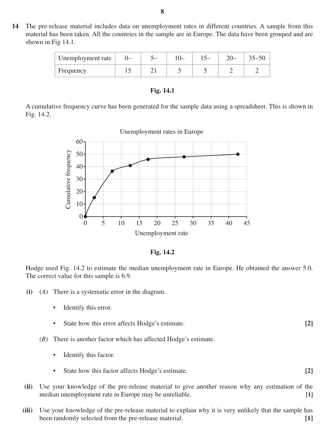 Question 14 — Large Data Set, Cumulative Frequency, Correlation, Scatter Diagrams — OCR MEI June 2018