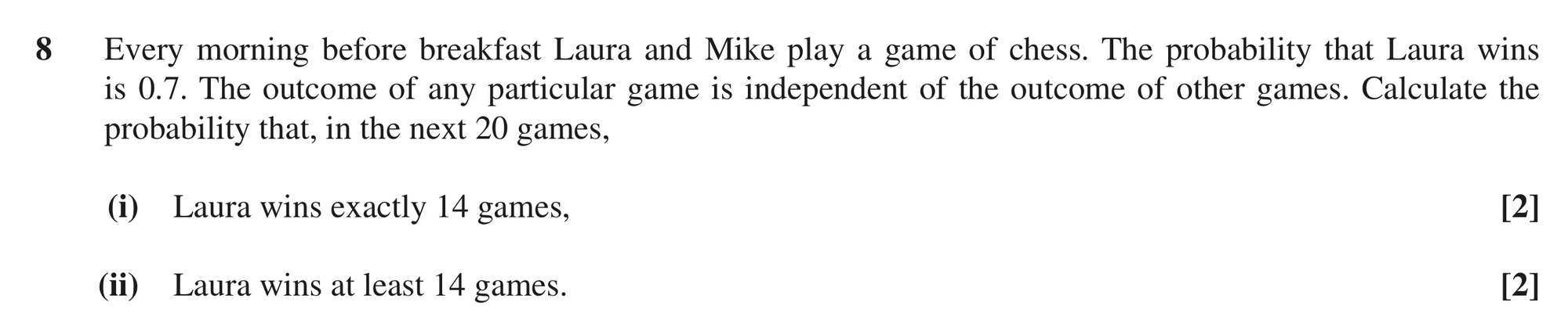 Question 8 — Binomial Distribution — OCR MEI June 2018