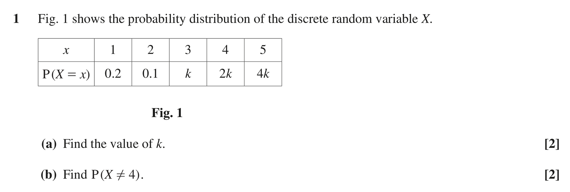 Question 1 — Probability Distribution — OCR MEI June 2019