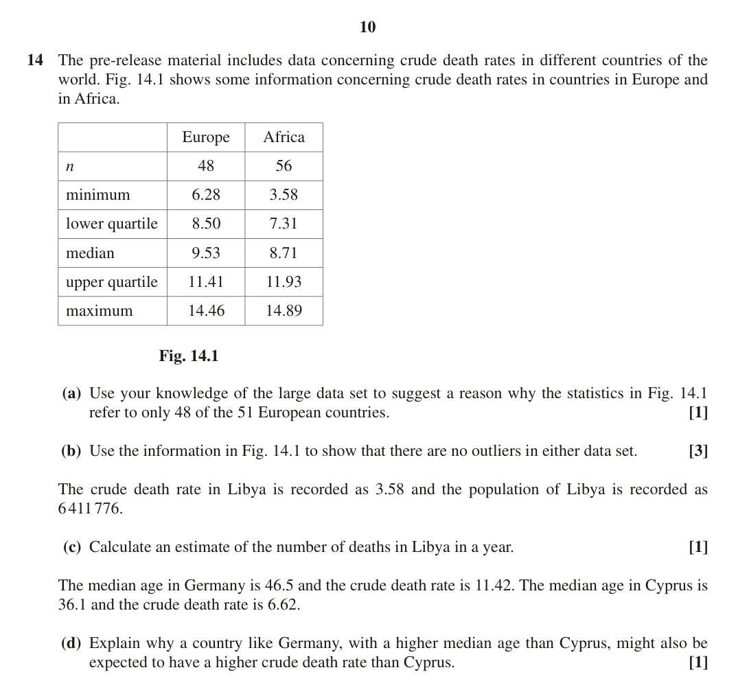 Question 14 — Large Data Set, Outliers, Scatter Diagrams, Correlation — OCR MEI June 2019