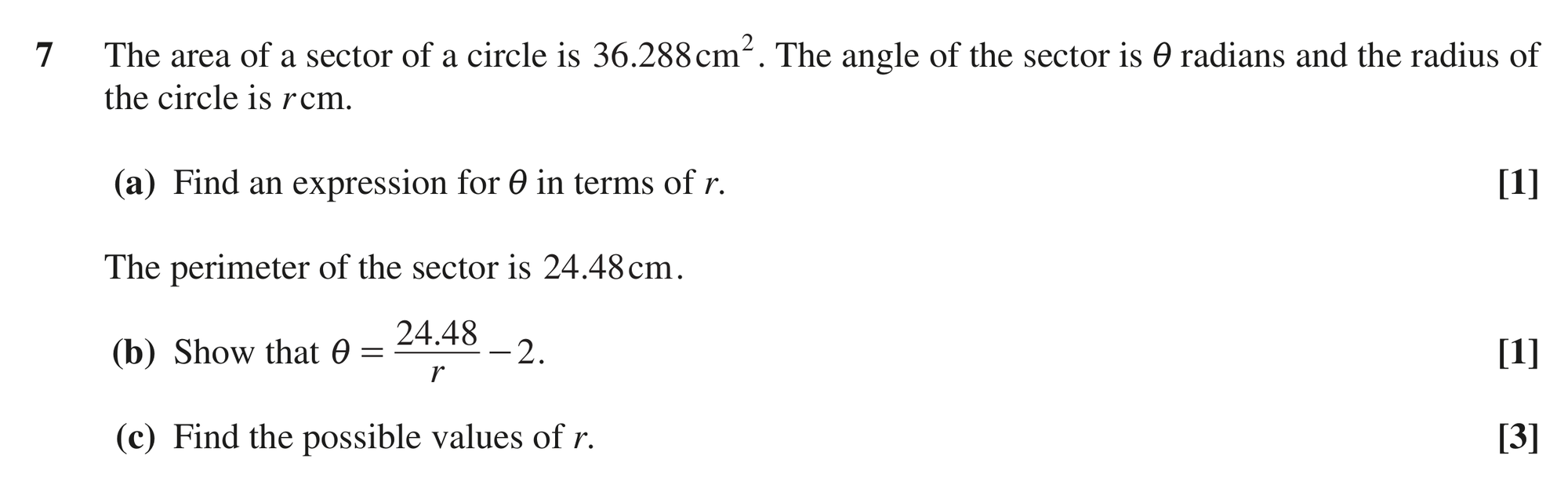 Question 7 — Arc Length, Sectors and Segments — OCR MEI June 2019
