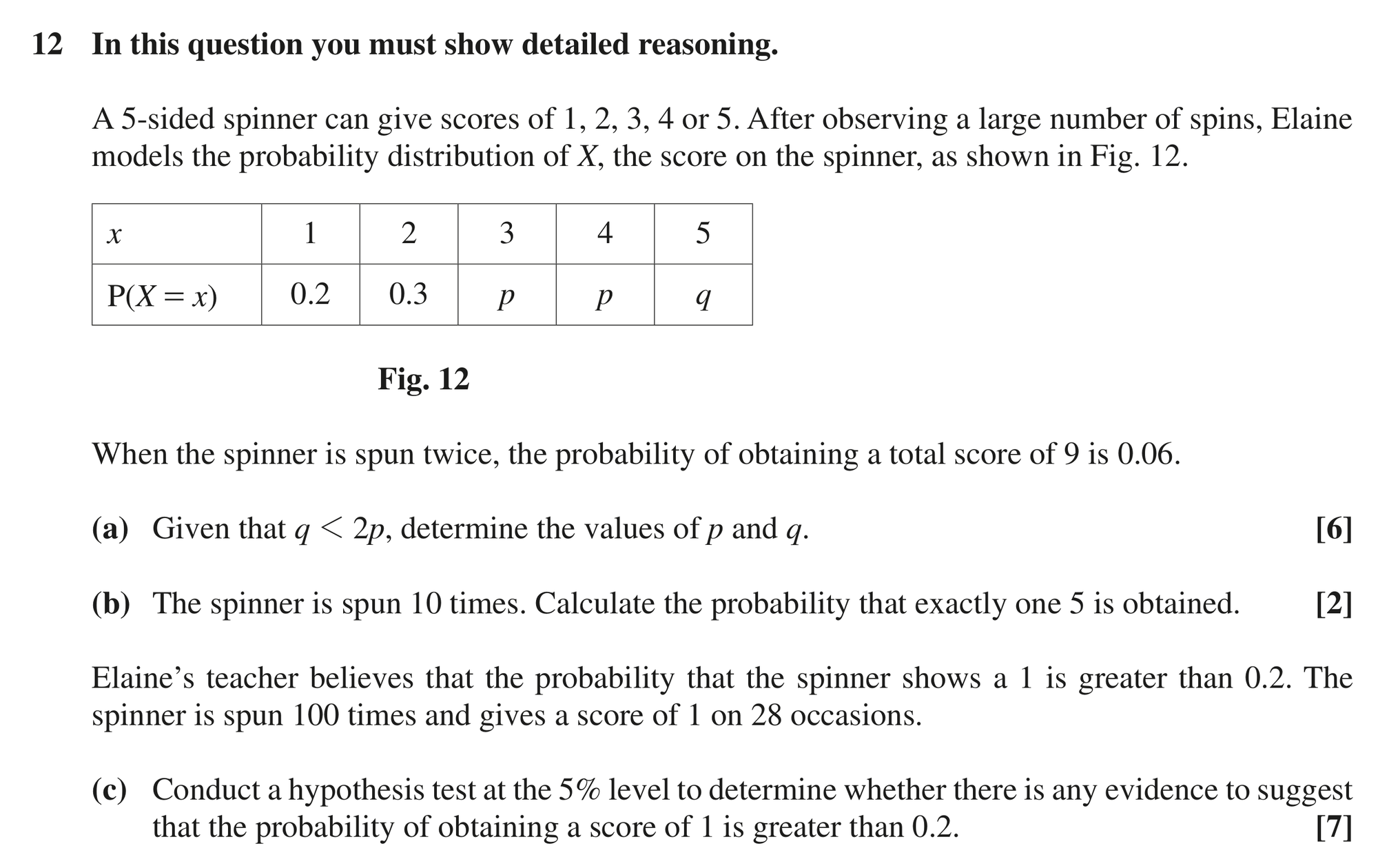Question 12 — Probability Distribution, Probability Distribution, Hypothesis Testing — OCR MEI October 2020