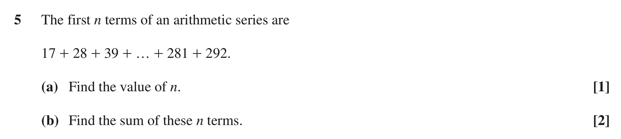 Question 5 — Arithmetic Sequences and Series — OCR MEI October 2020