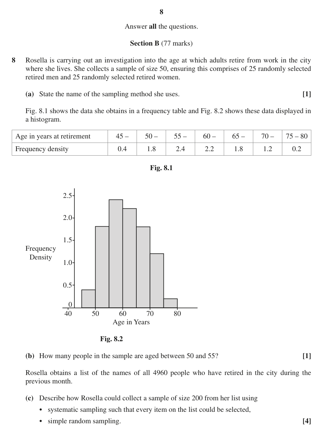 Question 8 — Sampling, Histograms, Normal Distribution — OCR MEI October 2020