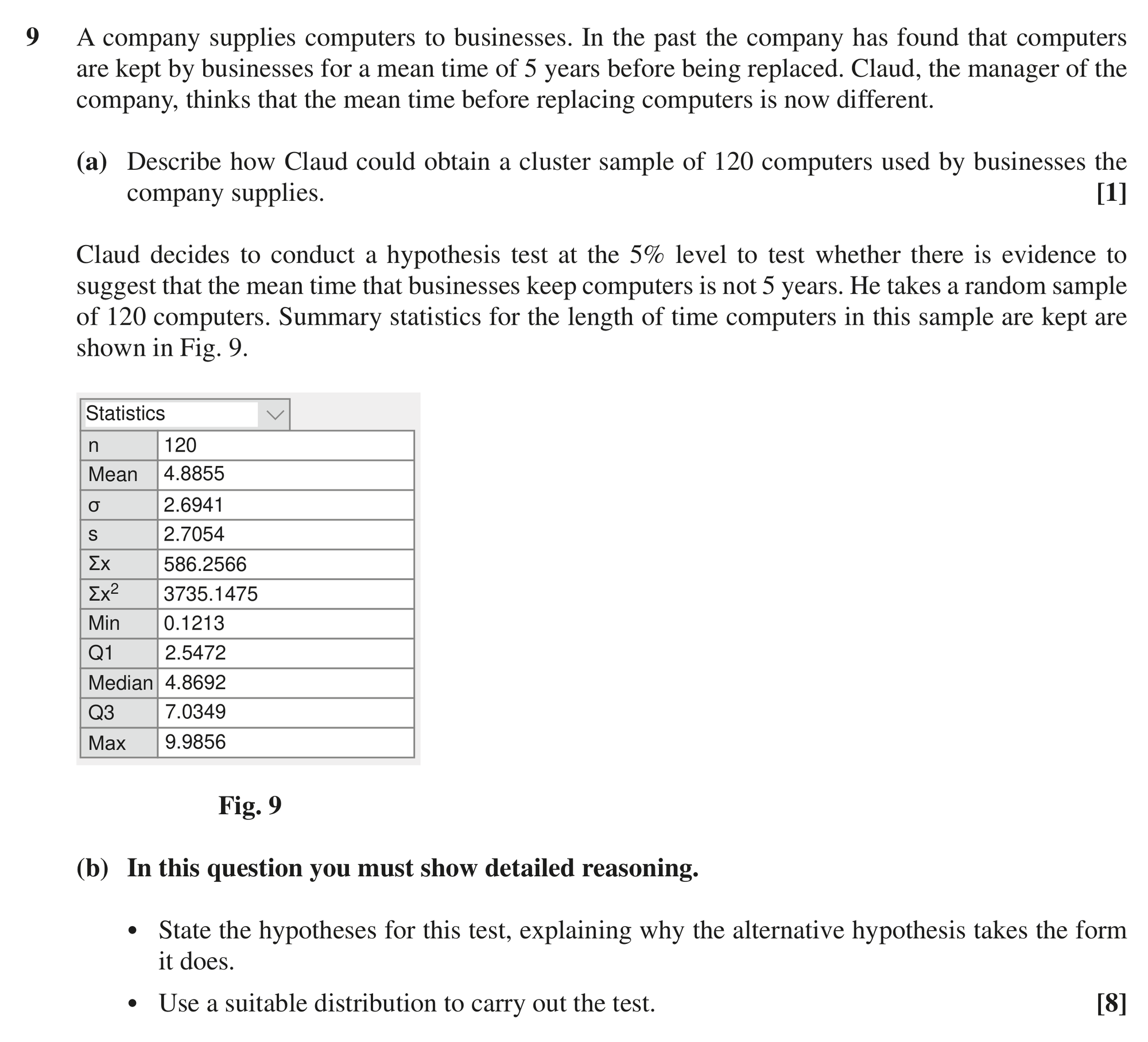 Question 9 — Hypothesis Testing — OCR MEI October 2020
