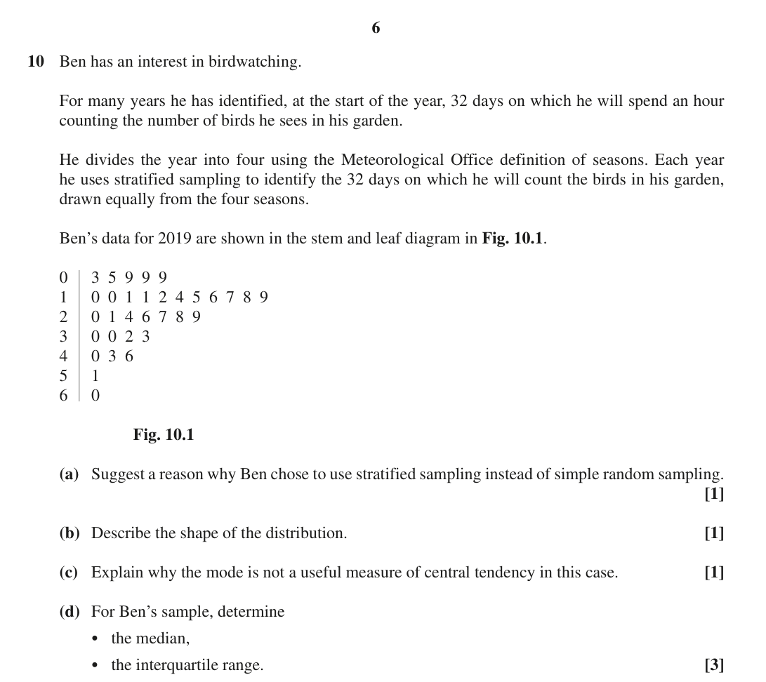 Question 10 — Stem and Leaf Diagram, Mean, Variance and Standard Deviation, Box Plots — OCR MEI October 2021