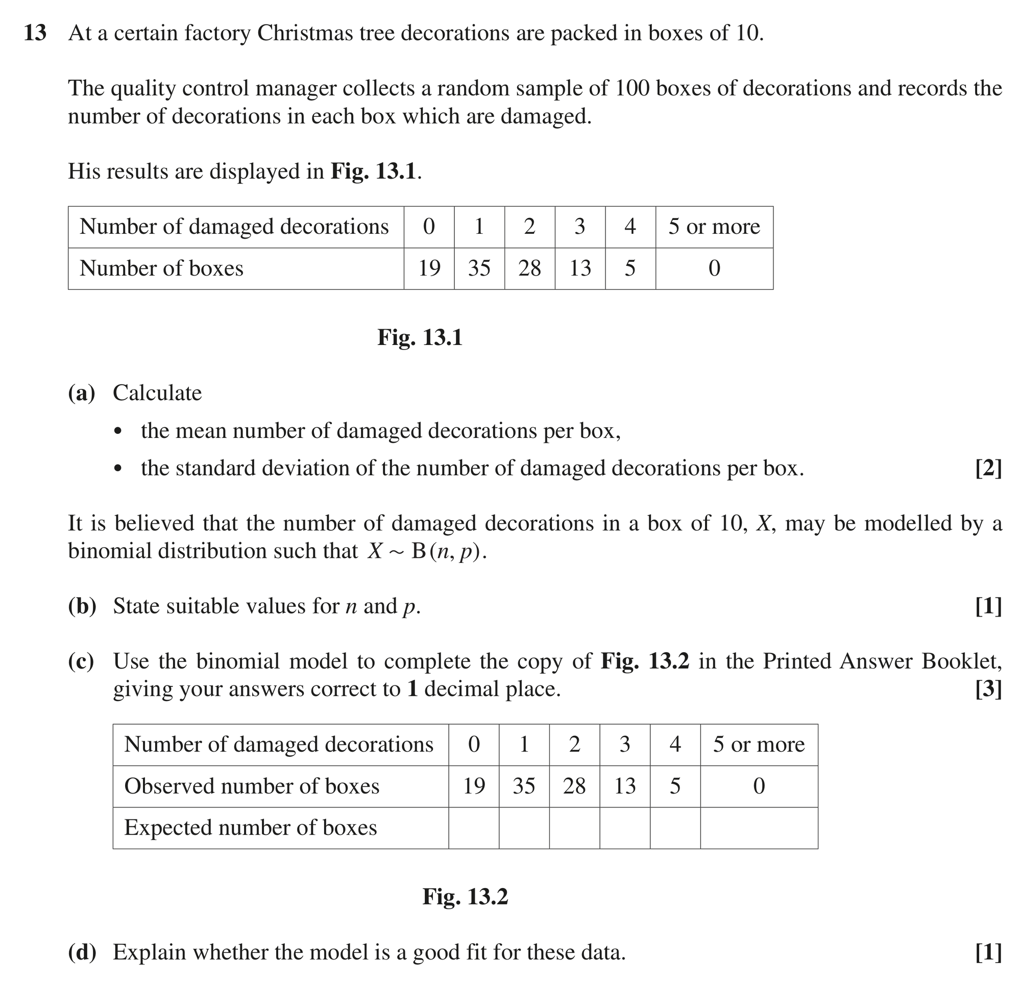 Question 13 — Mean, Variance and Standard Deviation, Binomial Distribution — OCR MEI October 2021