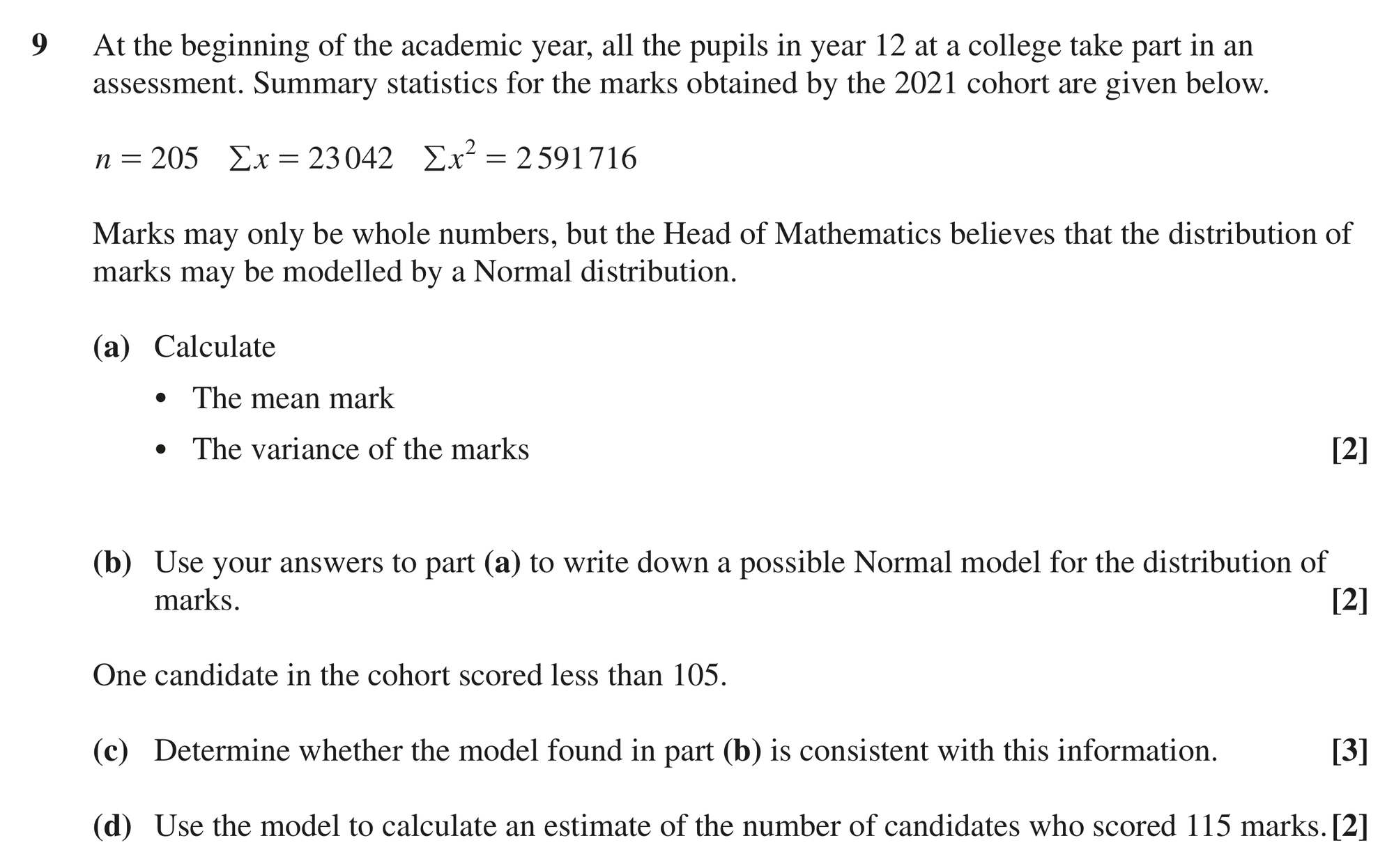 Question 9 — Mean, Variance and Standard Deviation, Normal Distribution — OCR MEI June 2022