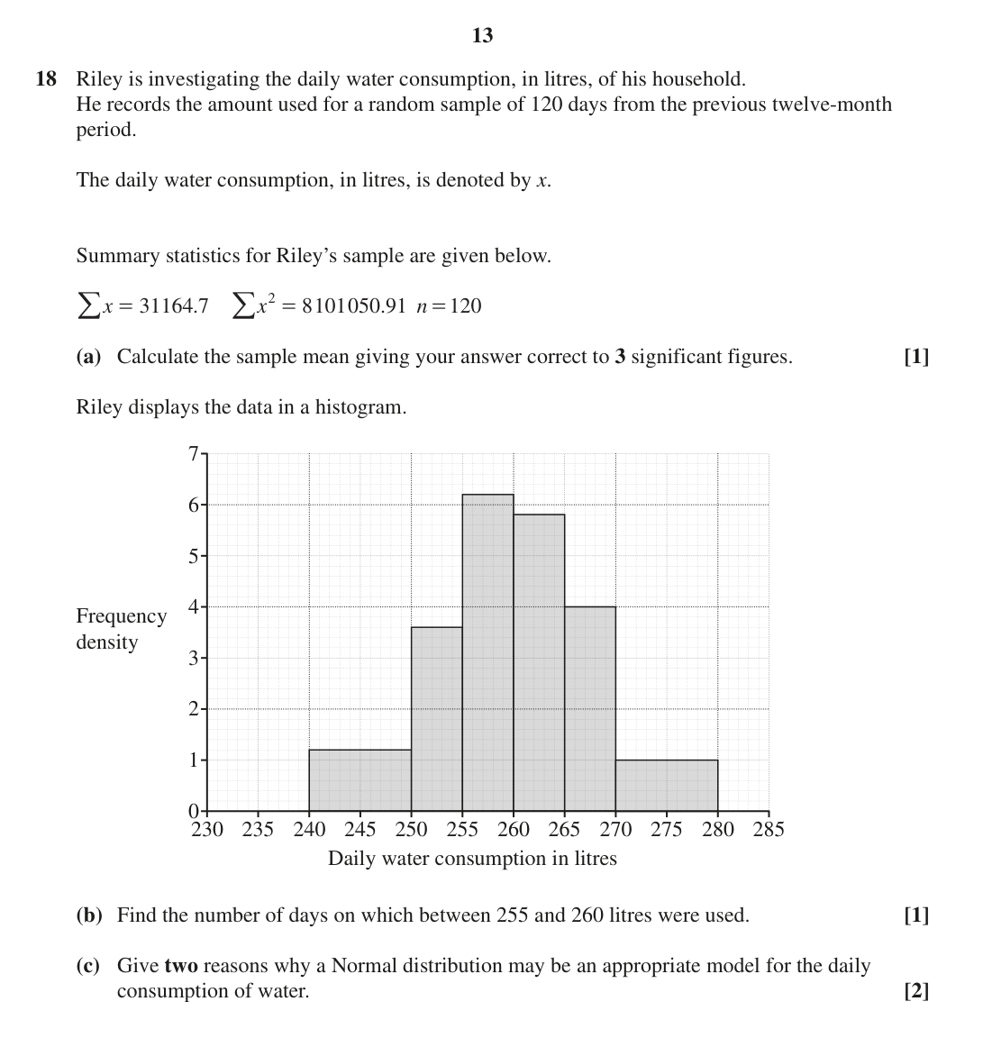 Question 18 — Mean, Variance and Standard Deviation, Normal Distribution, Histograms, Coding — OCR MEI June 2023