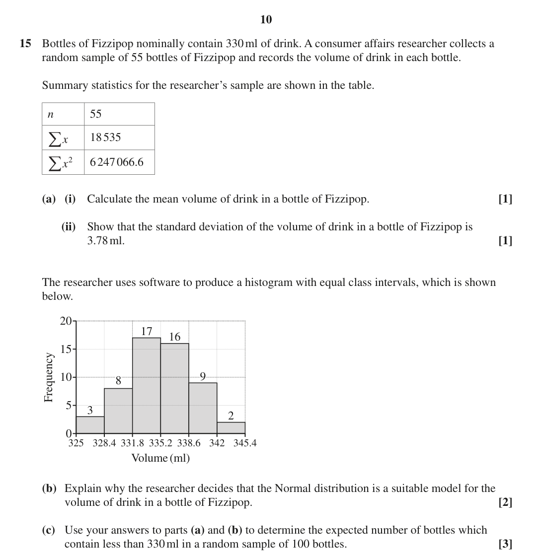 Question 15 — Mean, Variance and Standard Deviation, Histograms, Normal Distribution, Hypothesis Testing — OCR MEI June 2024