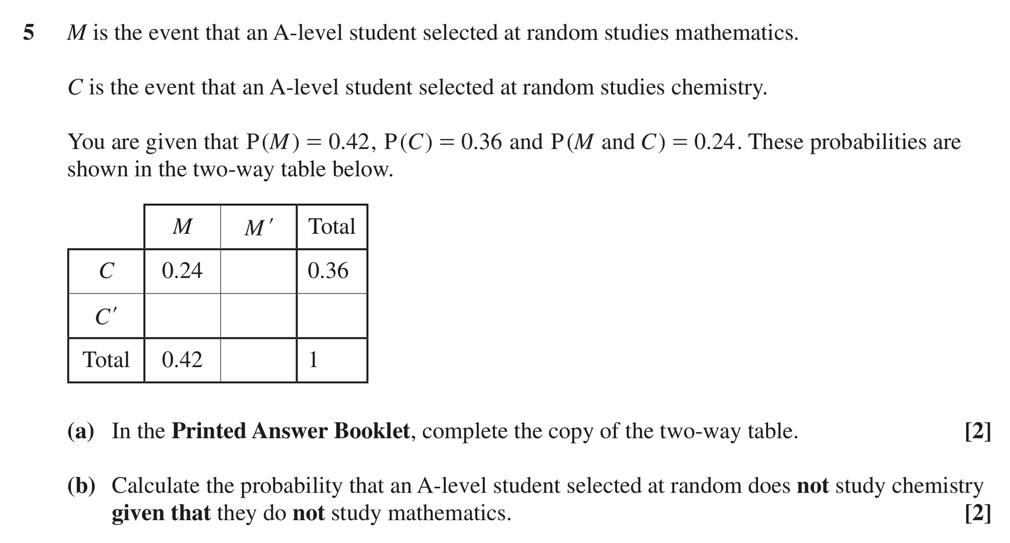 Question 5 — Probability — OCR MEI June 2024