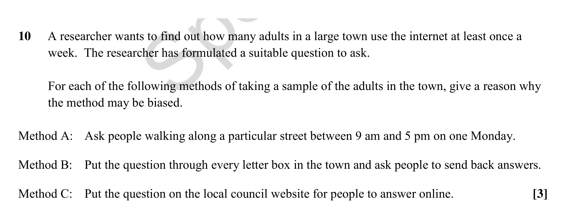 Question 10 — Sampling — OCR MEI Sample Paper