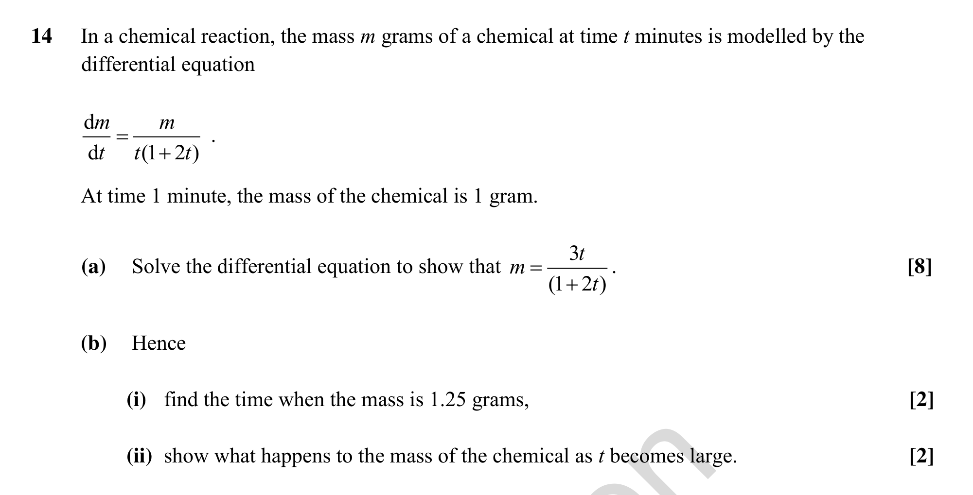 Question 14 — Differential Equations — OCR MEI Sample Paper