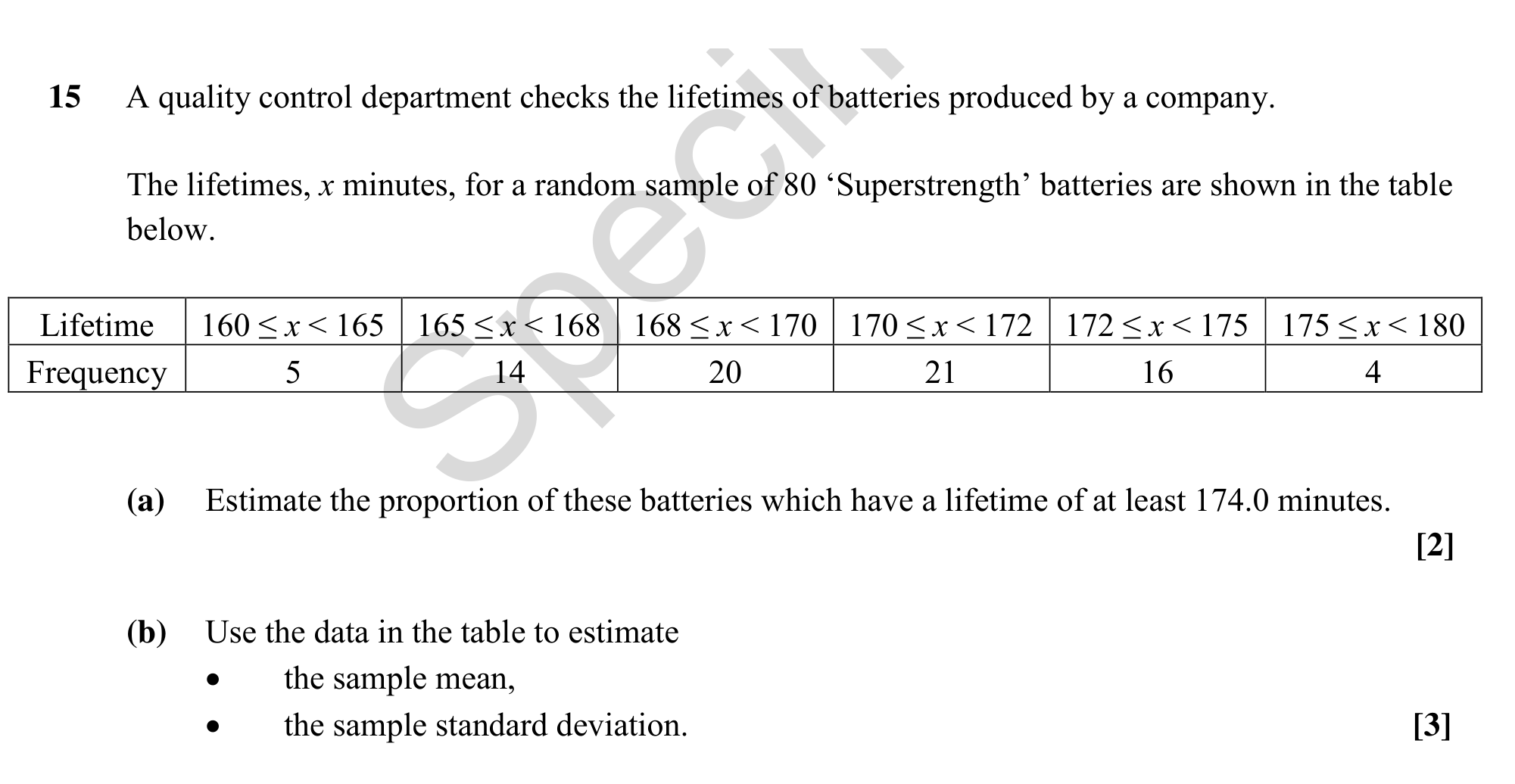 Question 15 — Linear Interpolation, Mean, Variance and Standard Deviation, Histograms, Normal Distribution, Hypothesis Testing — OCR MEI Sample Paper