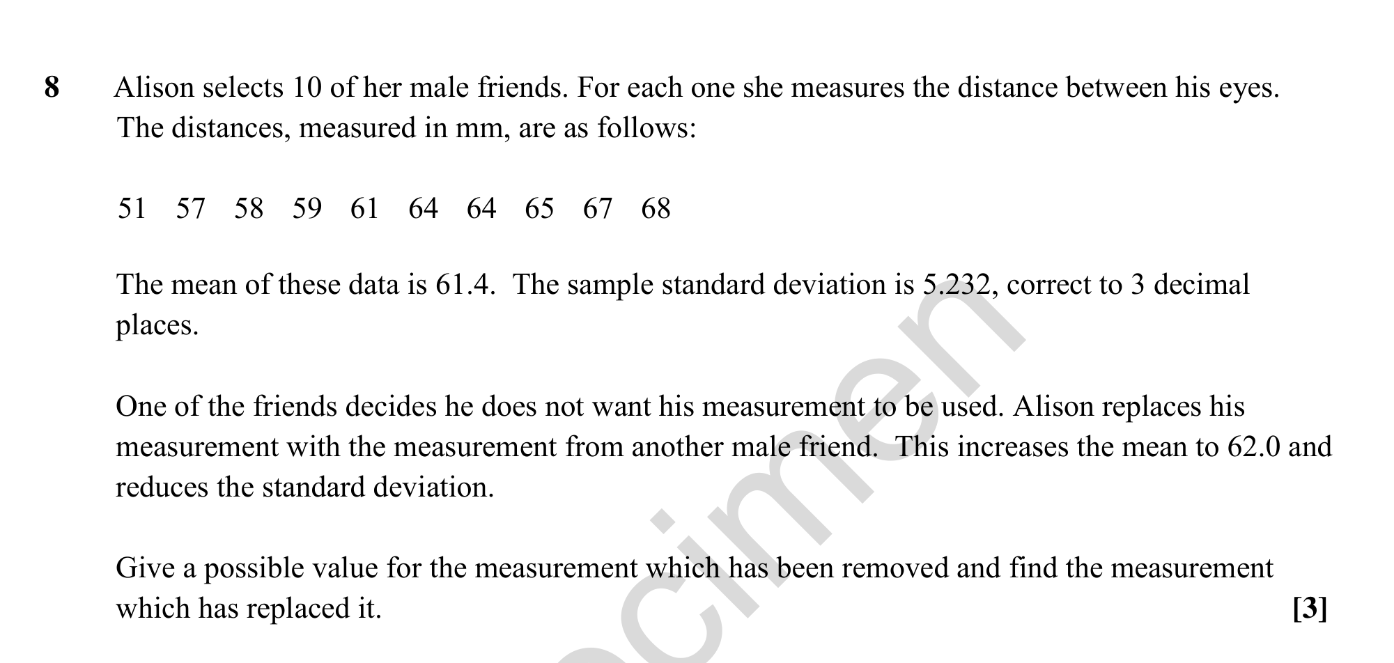 Question 8 — Mean, Variance and Standard Deviation — OCR MEI Sample Paper